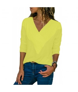 Yellow Long Sleeve V Neck Casual Top