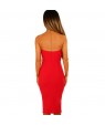 Red Twist Knot Front Strapless Midi Dress