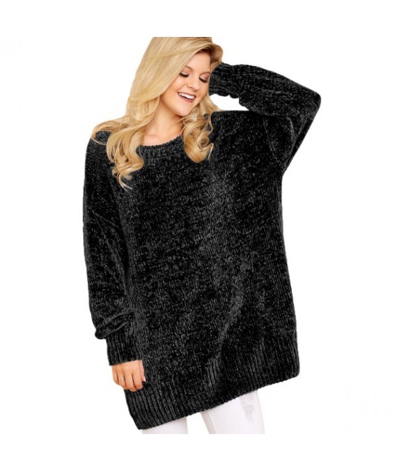 Black Cozy Scoop Neck Velvet Sweater