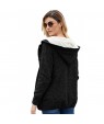 Fleece Hooded Black Button Down Cardigan Sweater