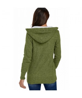 Fleece Hooded Olive Button Down Cardigan Sweater