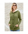 Fleece Hooded Olive Button Down Cardigan Sweater