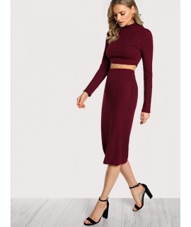 High Neck Crop Top &amp;amp; Pencil Skirt Set