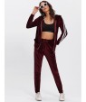 Contrast Stripe Side Velvet Hoodie And Pants