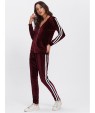 Contrast Stripe Side Velvet Hoodie And Pants