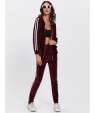 Contrast Stripe Side Velvet Hoodie And Pants