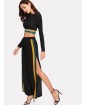 Striped Hem Crop Top &amp;amp; Split Side Palazzo Pants Set