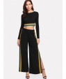 Striped Hem Crop Top &amp;amp; Split Side Palazzo Pants Set