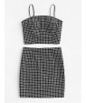 Grid Print Zip Back Cami Top And Skirt Co-Ord