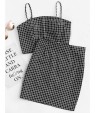 Grid Print Zip Back Cami Top And Skirt Co-Ord