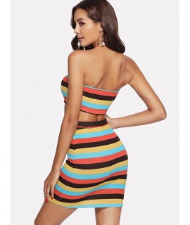 Striped Crop Bandeau Top &amp;amp; Fitted Skirt Set
