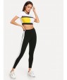 Color Block Crop Top &amp;amp; Leggings Set