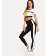 Color Block Crop Top &amp;amp; Leggings Set