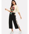 Letter Print Top &amp;amp; Stripe Wide Leg Pants