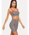 Contrast Binding Gingham Print Cami Top &amp;amp; Skirt Set