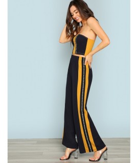 Striped Crop Top &amp;amp; Wide Leg Pants Co-Ord