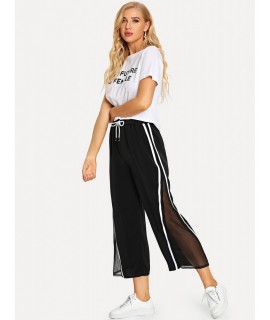 Letter Print Tee &amp;amp; Wide Leg Pants