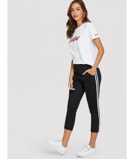 Letter Embroidered Tee &amp;amp; Pants