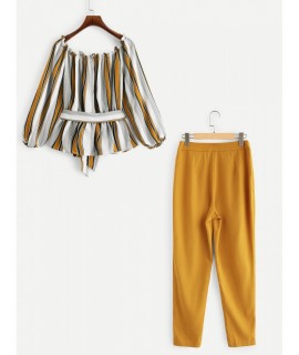 Striped Bardot Top &amp;amp; Cigarette Pants Set